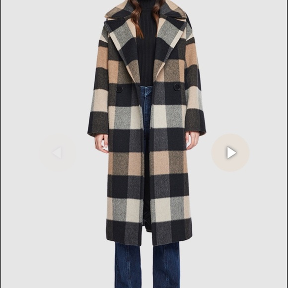 HiSo (hide society) Isabella long cashmere blend coat in camel buffalo plaid - Picture 1 of 13